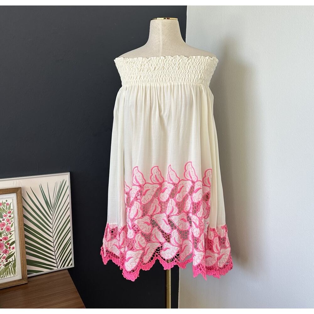 Laurie & Joe Embroidered Off Shoulder Smock Top Silk Tunic Eyelet France